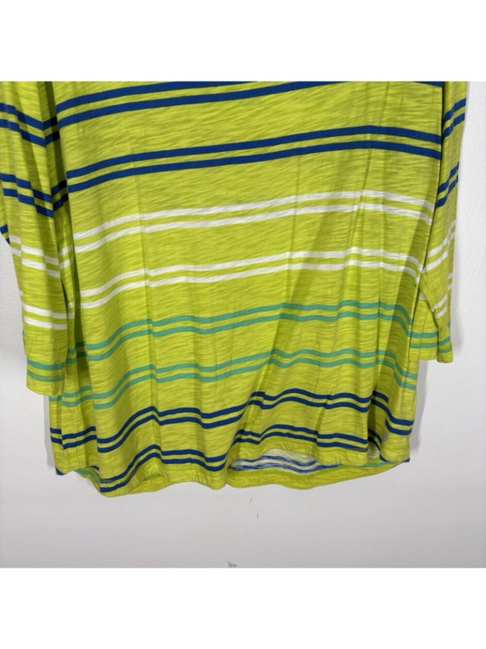 T By Talbots Women 2X Green Striped Cotton Blend 3/4 Sleeves Cross Back Top - Picture 4 of 11
